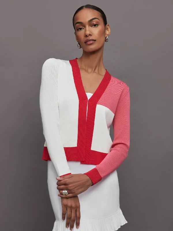 cardigan for women soft beige -Colorblock Cardigan - White/ Tomato Red/ Pink Lemonade