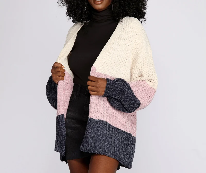 chestnut cardigan rich shade -Colorblock Chenille Cardigan