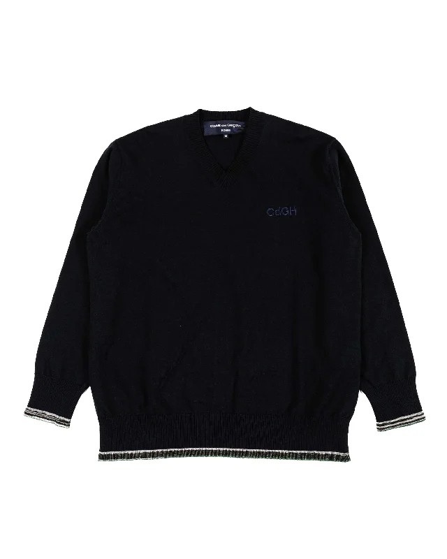 pullover sweater with gathers -Comme des Garçons HOMME V-Neck Sweater Navy