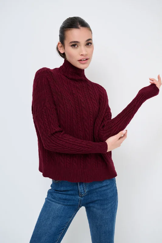 chenille pullover sweater plush -Cozy cable-knit turtleneck sweater wholesale