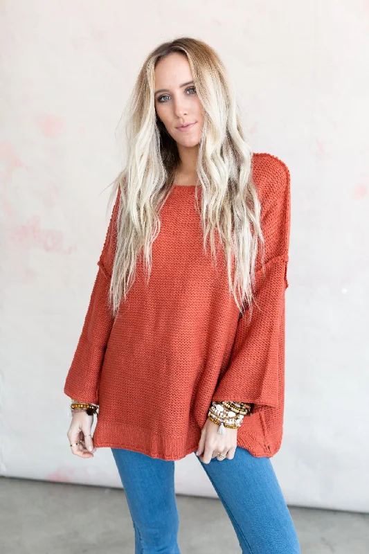 suede pullover sweater luxe -Crisp Air Sweater - Rust