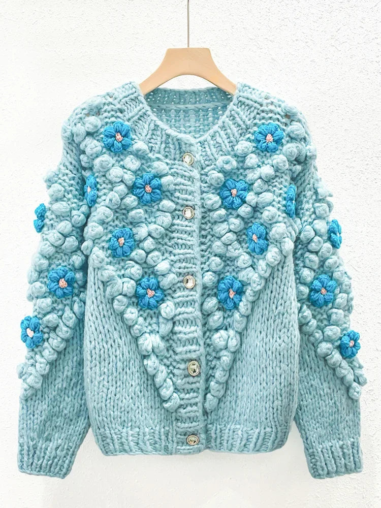 cardigan with wide hem -Crochet Flower Mohair Cardigan