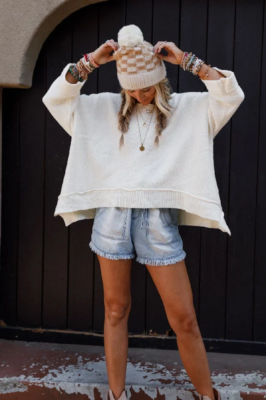 pullover sweater with ribs -Dana Oversized Diamond Texture Sweater - Ivory