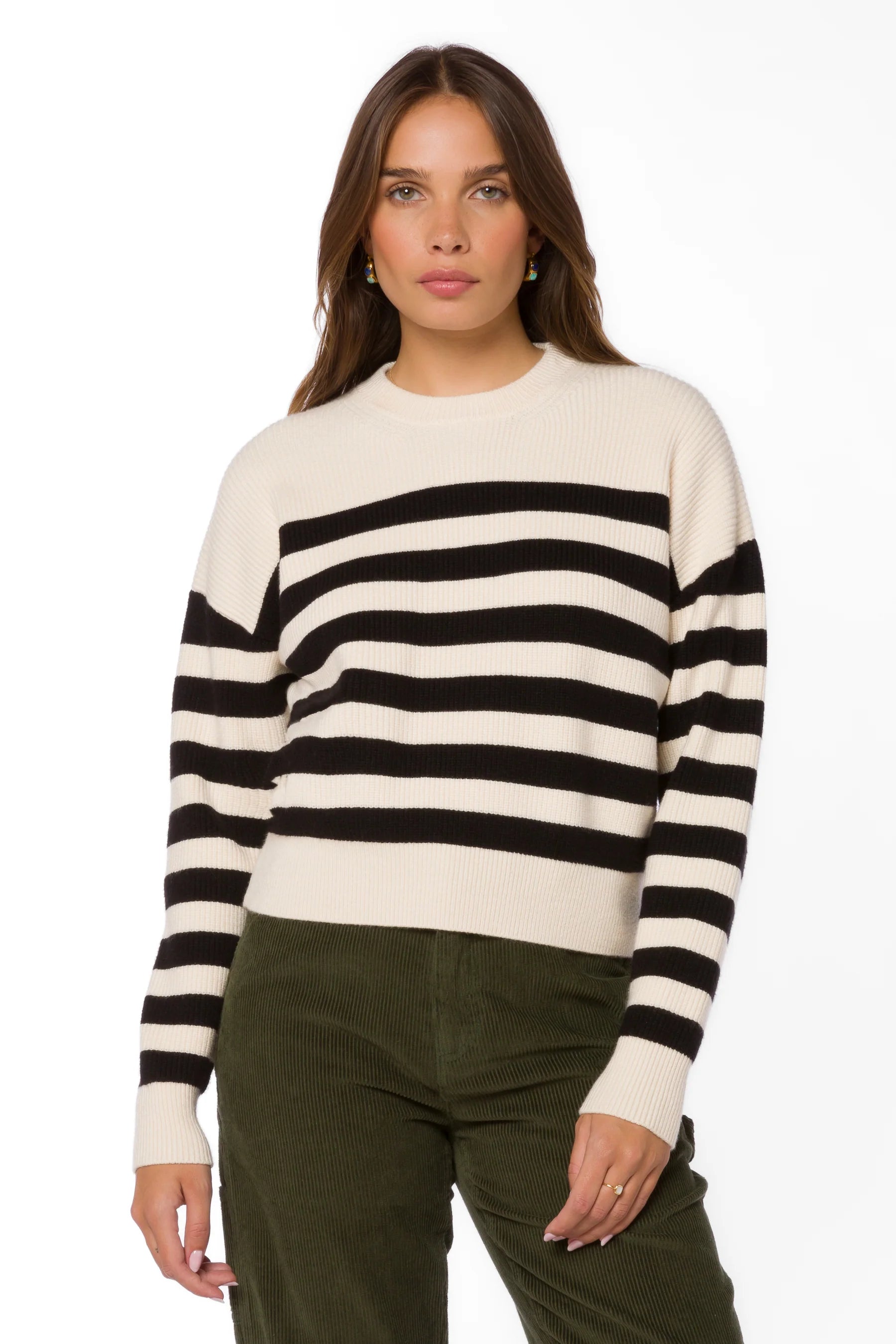 magenta pullover sweater vibrant -Darrell Ivory Black Stripe Sweater by Velvet Heart