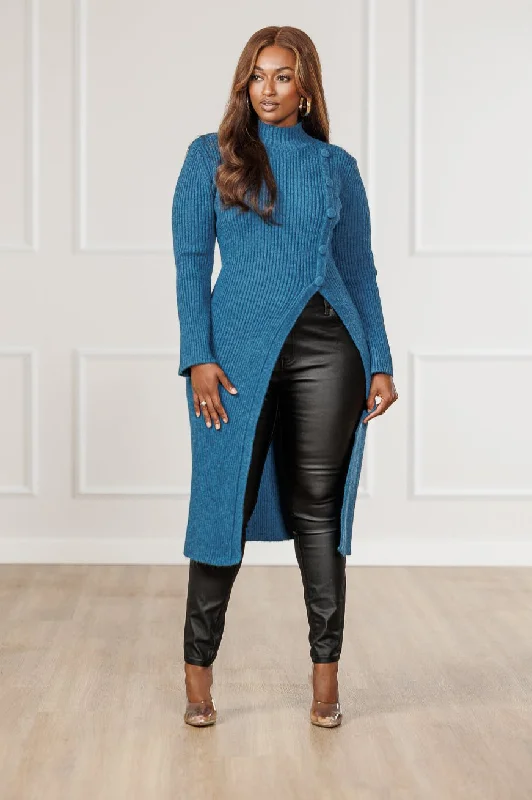 walnut pullover sweater deep -Denali Button Detail Sweater - Dark Teal