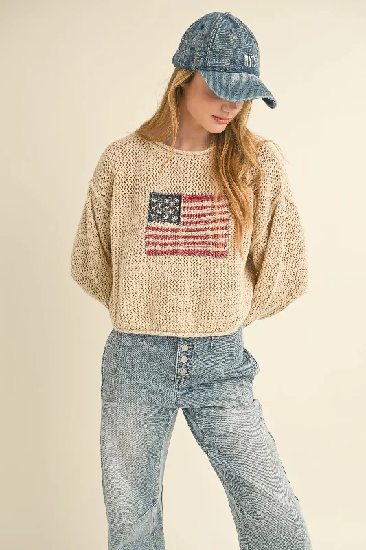 stone pullover sweater neutral -Flag Knitted Sweater Top