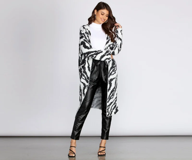 short cardigan urban chic -Fuzzy Zebra Print Cardigan