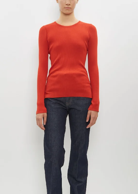 pullover sweater with twists -Wool High Gauge Rib Knit Pullover — Red