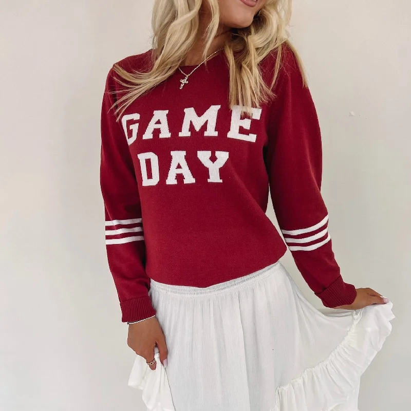 pullover sweater with ribs -Gameday Sweater - Burgundy/White