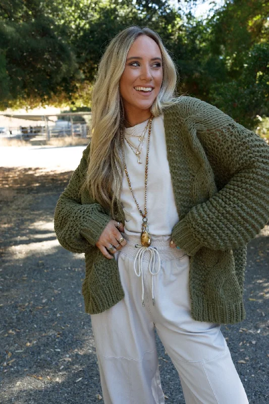 emerald cardigan rich hue -Gillian Chunky Cardigan - Olive