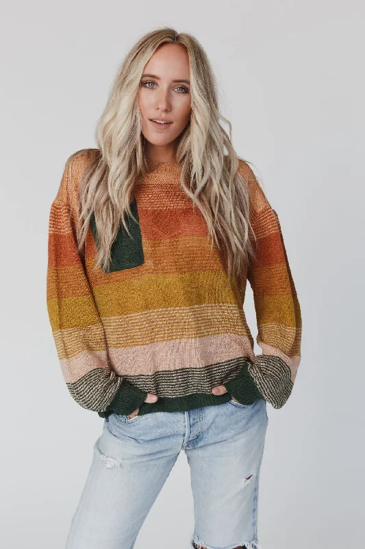 pullover sweater teens bold -Going Places Gradient Stripe Sweater - Mustard