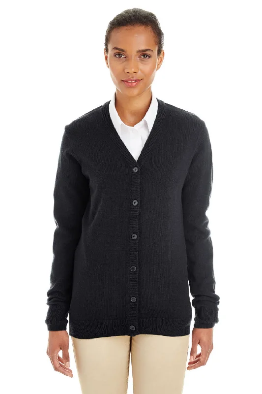 silk cardigan luxury wear -Harriton Womens Pilbloc Pill Resistant Button Down Lone Sleeve Cardigan Sweater - Black