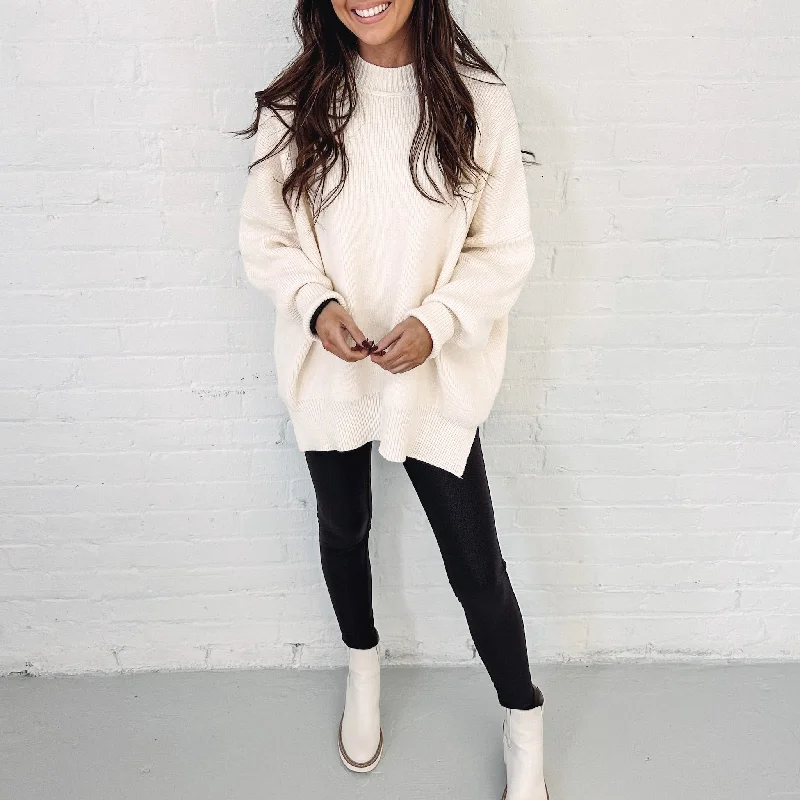 pullover sweater with metallic -Hayes Oversized Sweater - Cream