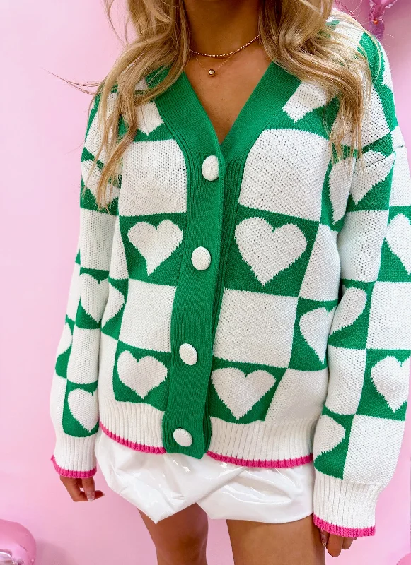 thick cotton cardigan snug -Heart Knit Jacquard Cardigan