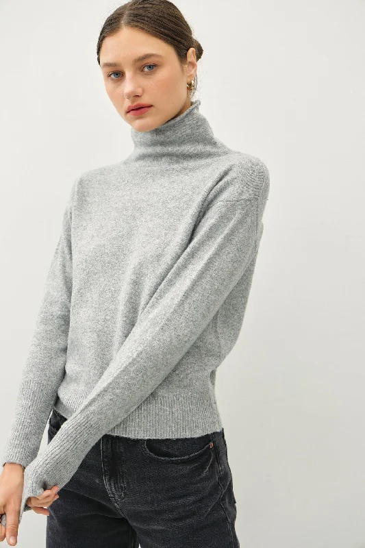 pullover sweater with lace -High Turtle Neck Sweater with Raw Edge