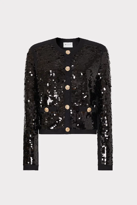 cardigan with drop hemline -Iman Sequin Knit Cardigan