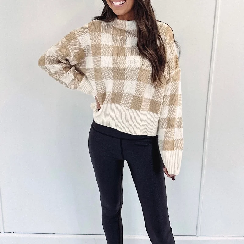 striped velvet pullover sweater -Janessa Sweater - Taupe