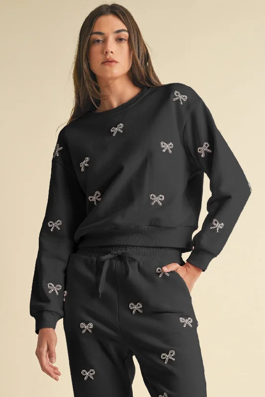 cropped pullover sweater trendy -Jewel Bow Cotton Pullover