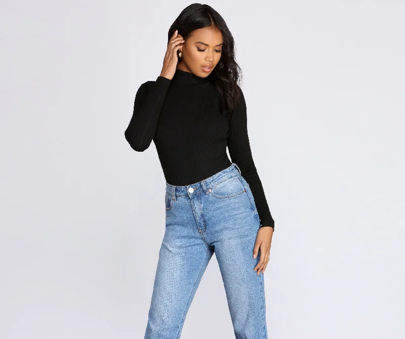 twill pullover sweater structured -Keep It Cozy Turtleneck Sweater Bodysuit