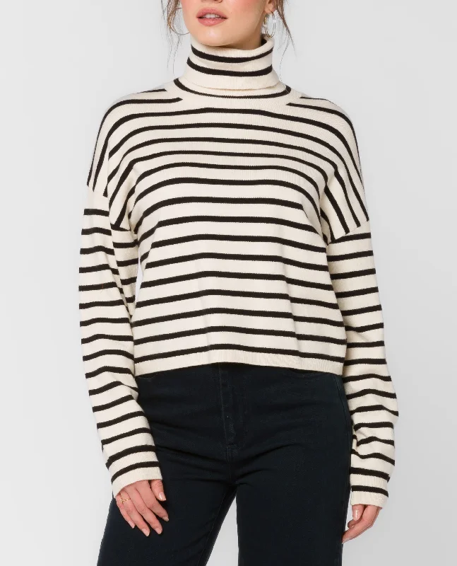 pullover sweater men vertical -Kipp Long Sleeve Striped Turtle Neck Sweater