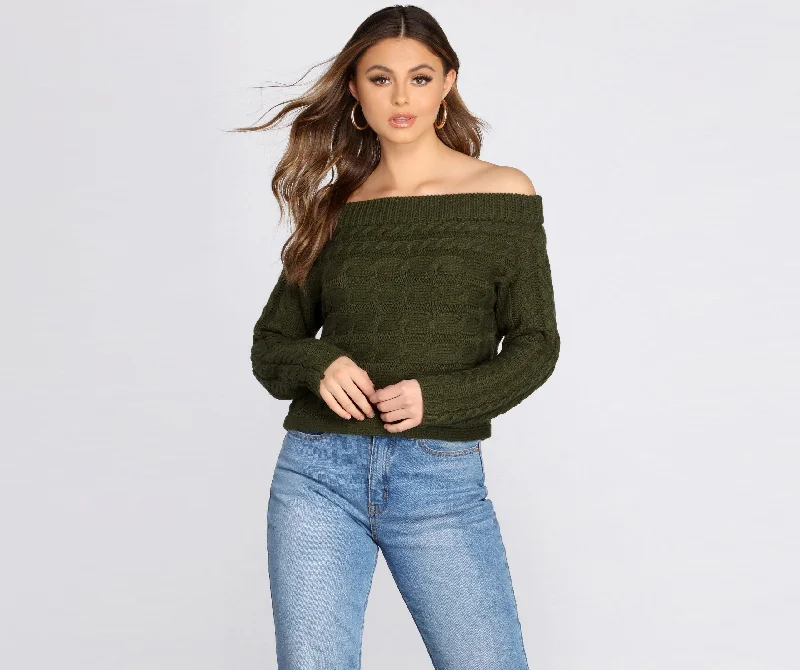 fuzzy velvet pullover sweater -Knits A Look Off Shoulder Sweater