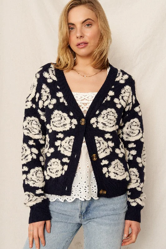 cardigan for teens bold yellow -ROSE JACQUARD CARDIGAN