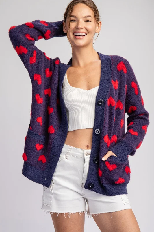 cardigan with ribbon hem -HEART CARDIGAN