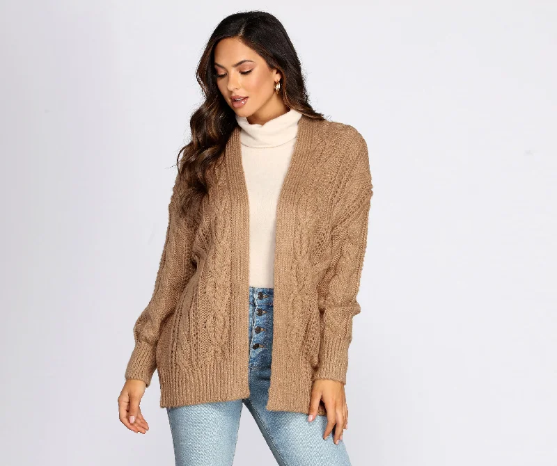 ochre cardigan warm tone -Layered Cutie Cable Knit Cardigan