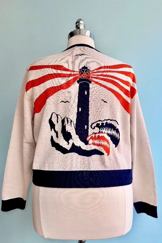 striped linen cardigan nautical -Lighthouse Jacquard Vera Cardigan by Palava