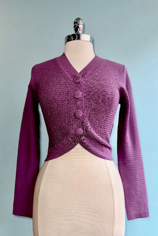 thick velvet cardigan snug -Lilac Textured Knit Cropped Bolero Cardigan Sweater by Voodoo Vixen