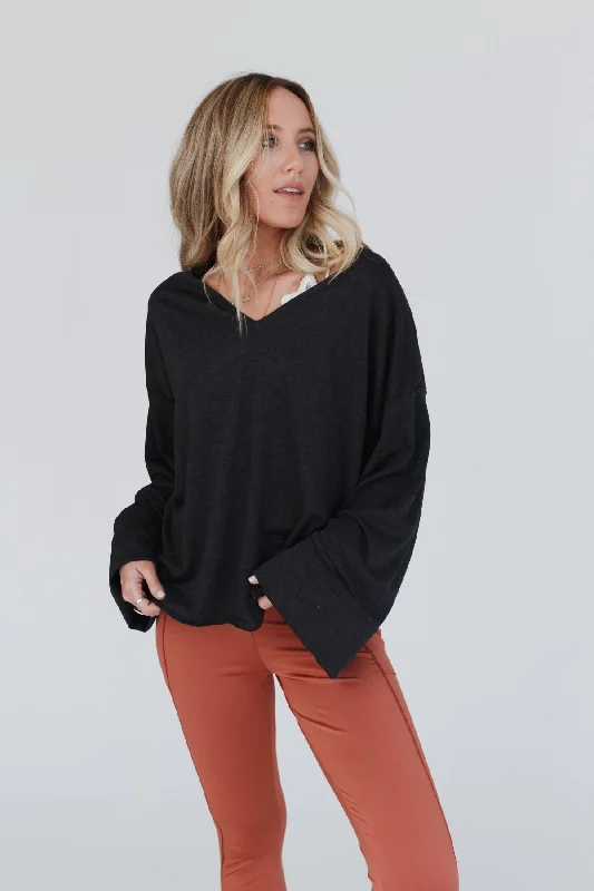 recycled pullover sweater eco -The Nest Love It V Neckline Sweater Top - Charcoal