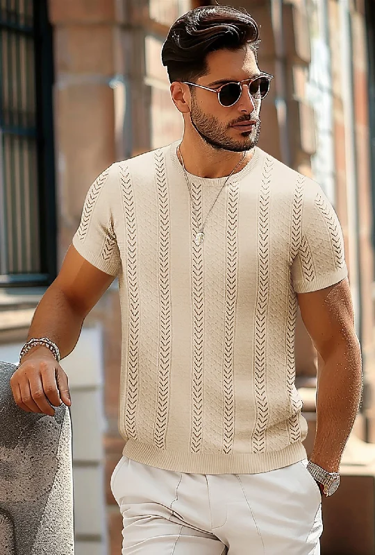 pullover sweater with drops -Men's Casual Knit Short Sleeve Crewneck Hollow Out Knitted Pullover T-Shirts