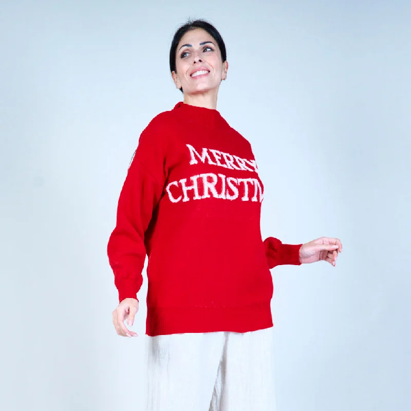 pullover sweater with fringe -Merry Christmas slogan sweater wholesale