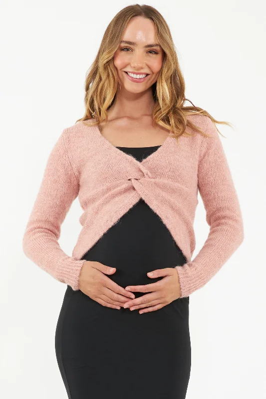 pullover sweater women soft amber -Nala Knot Front  Maternity Crop Sweater