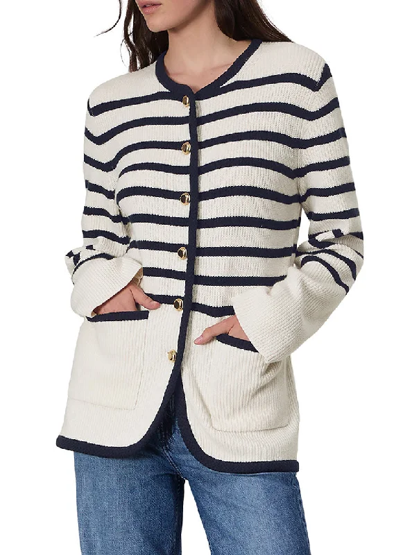 cardigan for teens vivid cyan -Nancy Long Stripe Cardigan