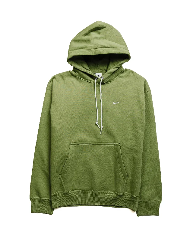 pullover sweater men checkered -Nike Solo Swoosh Fleece Pullover Hoodie Oil Green