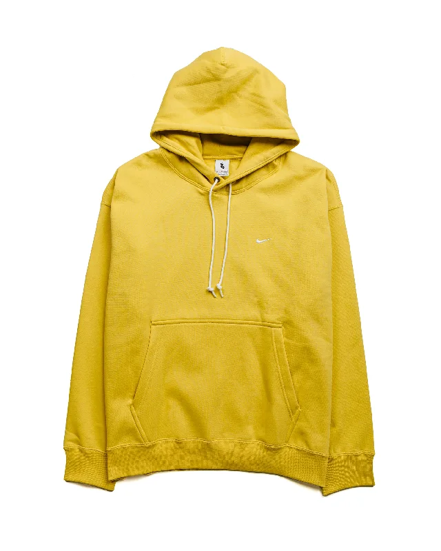 pullover sweater with ruching -Nike Solo Swoosh Fleece Pullover Hoodie Saturn Gold