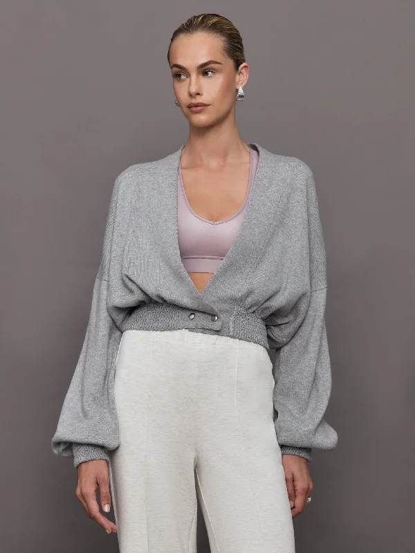 cardigan with pearl hem -Nomia Cropped Cardigan - Heather Grey