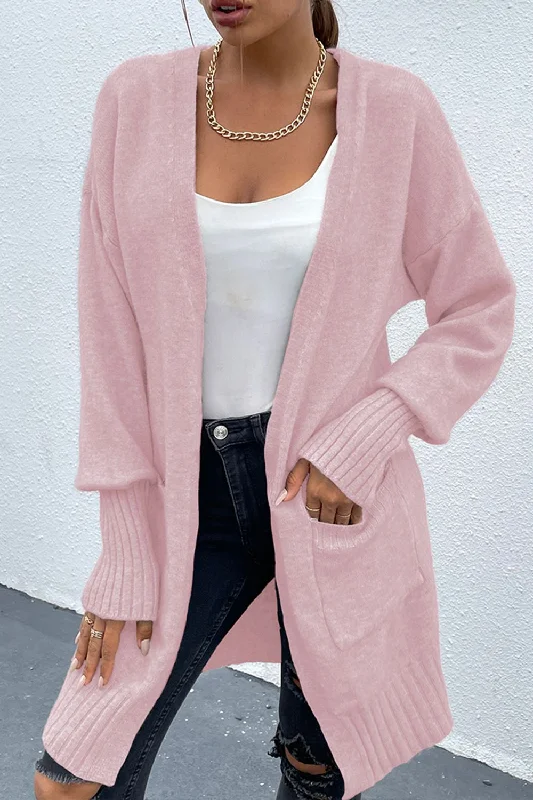 cardigan with tassel edges -Open Front Dropped Shoulder Pocketed Cardigan