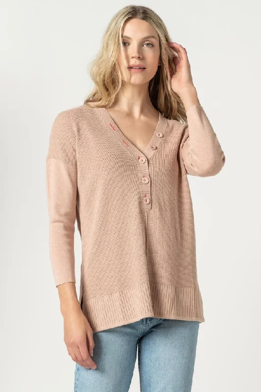 merino pullover sweater fine -PA1586c LILLA P Button Henley Tunic Sweater