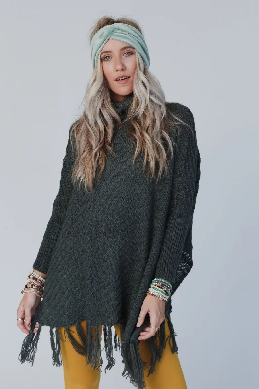 pullover sweater with zippers -Paloma Poncho Sweater - Olive