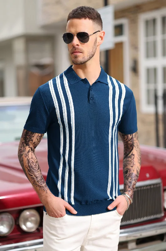 cropped pullover sweater preppy -PJ Paul Jones Men's Vintage Stripe Knitted Polo Pullover Shirts Short Sleeve Golf Knit Mens Polo Shirt