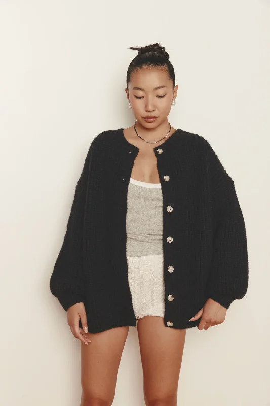 cardigan with patch pockets -Penelope Knit Cardigan Black