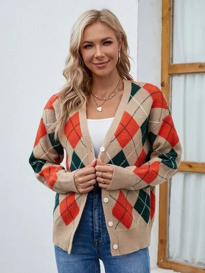 cardigan kids planet print -Plaid Contrast Button Up Cardigan