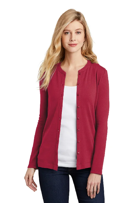 cardigan with ribbed hemline -Port Authority Womens Concept Long Sleeve Cardigan Sweater - Rich Red