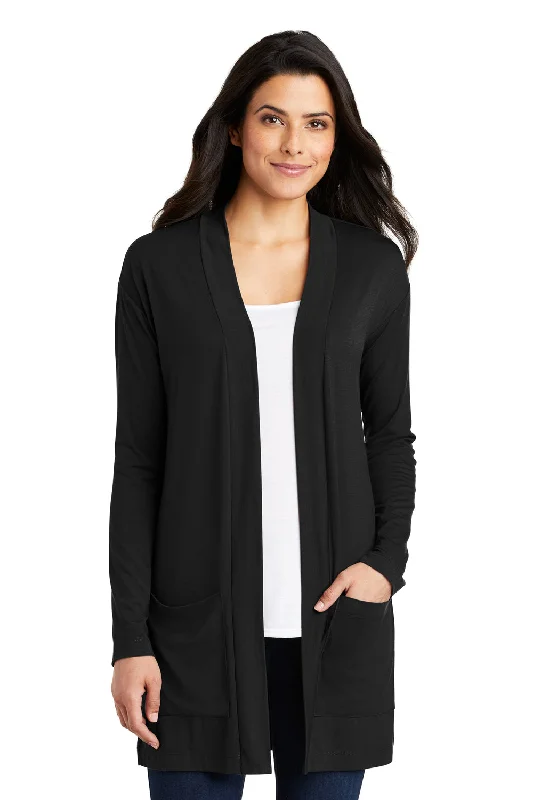 cardigan with pearl cuffs -Port Authority Womens Concept Long Sleeve Cardigan Sweater w/ Pockets - Black