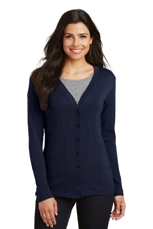 ombre cardigan gradient style -Port Authority Womens Long Sleeve Cardigan Sweater - True Navy Blue