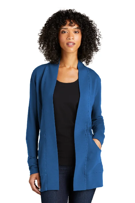 breathable hemp cardigan airy -Port Authority Womens Microterry Snag Resistant Long Sleeve Cardigan Sweater - Aegean Blue