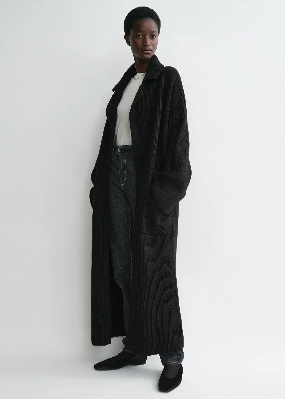 cardigan with drop sleeves -Rib-knit cardi coat black