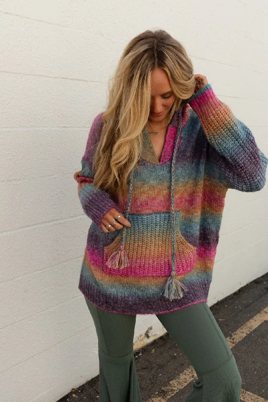 pullover sweater with ribs -Seeds of Joy Rainbow Hoodie Sweater - Multi